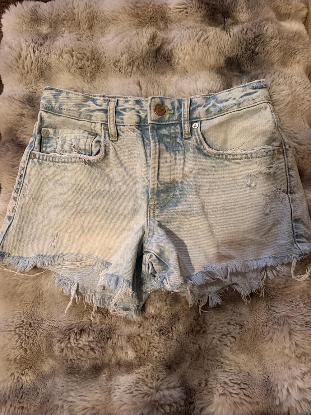 We The Free Light Wash Distressed Denim Cutoff Shorts